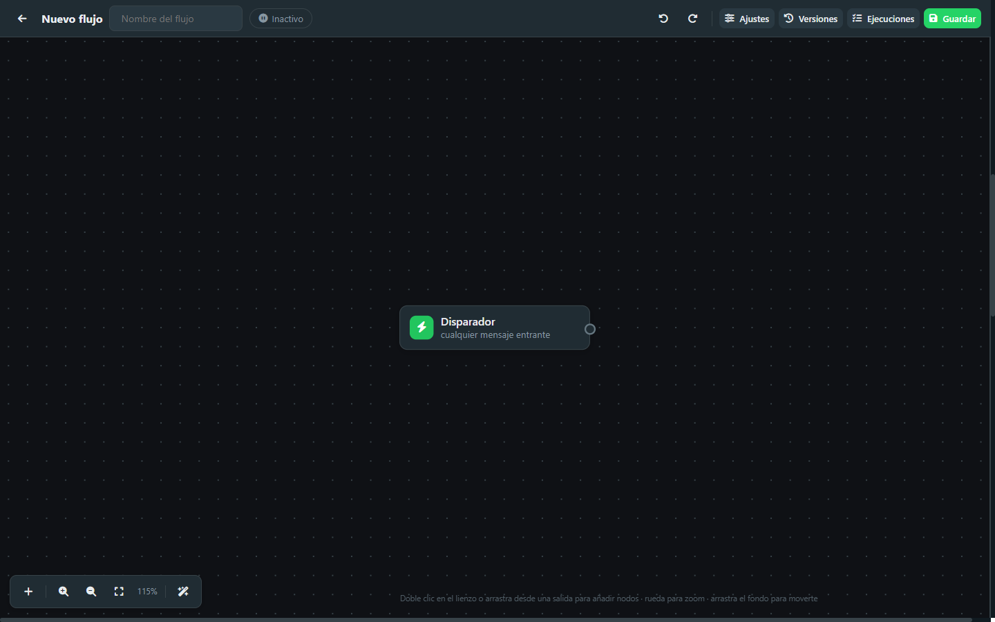Editor visual de flujos de automatización